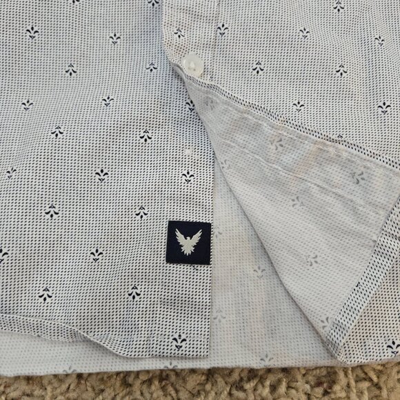 Good Vibes Mens Large White and Blue Button Down Collared Shirt - Picture 2 of 8